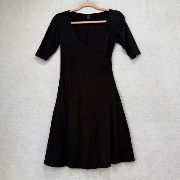 prAna Dress Womens Small Black Surplice V-Neck A-Line Fit & Flare Made in USA - Picture 1 of 7